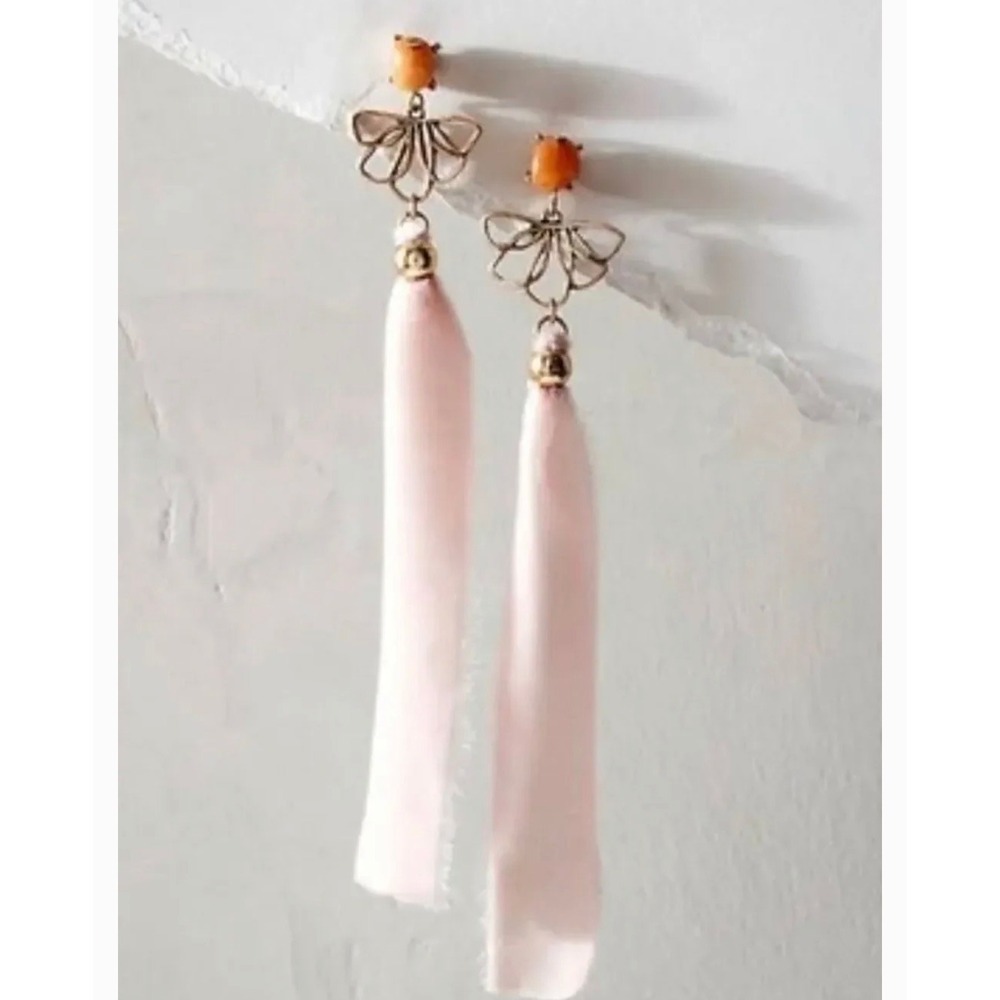 Free People Lulu Dangle Earrings NWT Pink Gold velvet fairy coquette feminine
